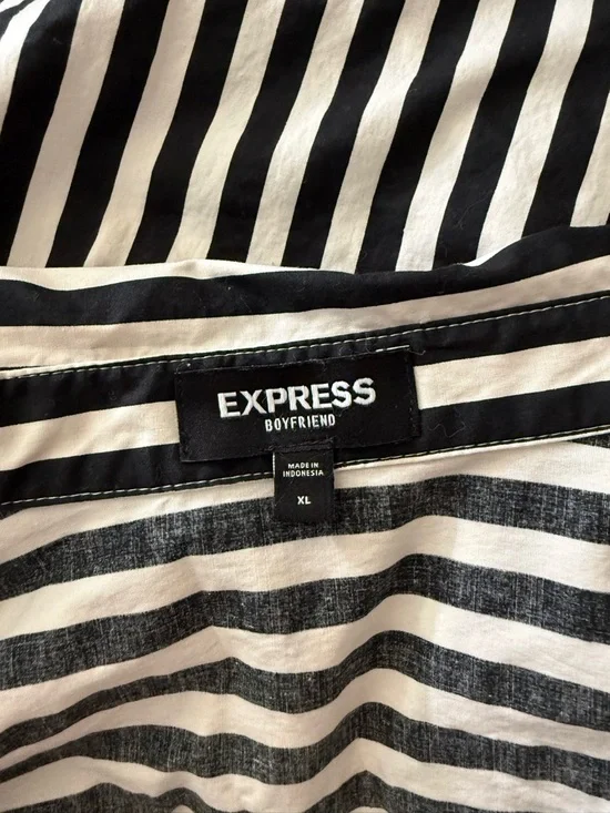 Express Stretch Cotton Poplin Striped Boyfriend Shirt - Picture 3 of 4